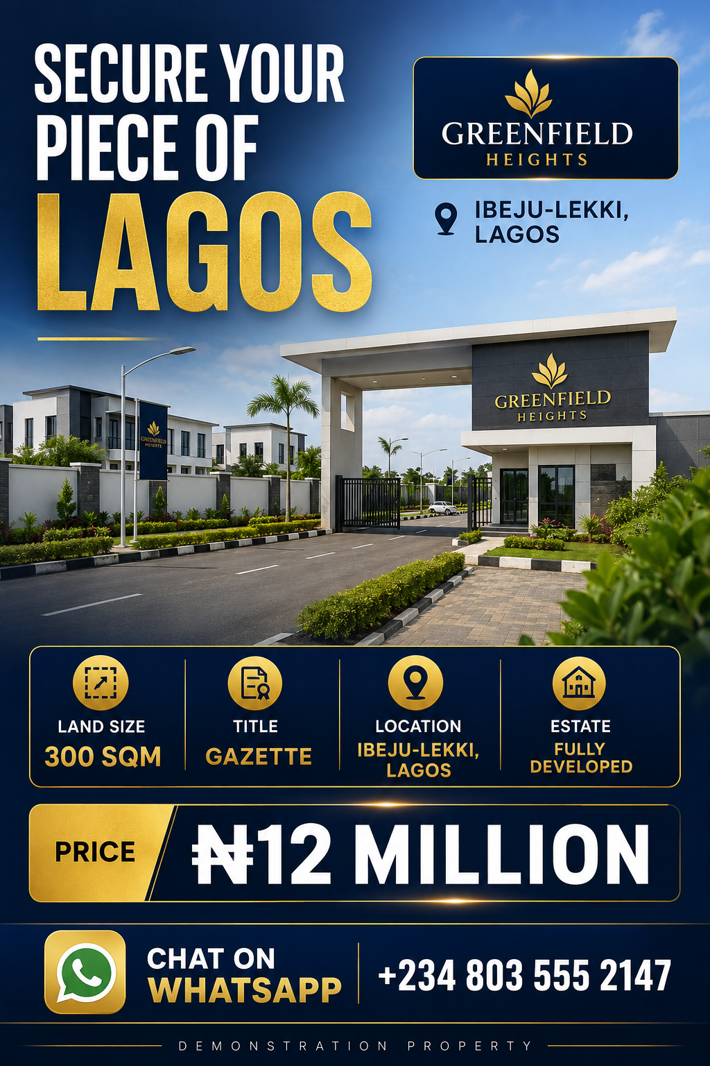 Greenfield Heights residential land in Ibeju-Lekki, Lagos — 300 SQM plots with gazette title